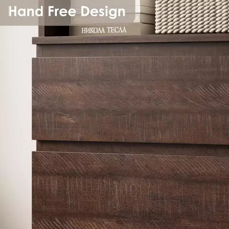 Bibliothèque haute de 70 cm avec tiroirs, étagère profonde en bois, armoire de rangement, style rustique, bureau/salon, marron