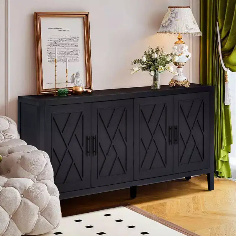 Buffet bahut de 152 cm, Armoire de rangement vintage en bois avec 4 portes et étagère réglable, Meuble d'appoint pour salon
