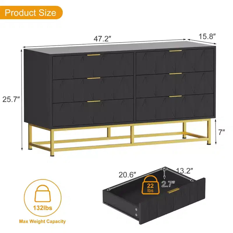 Commodes modernes Commode en tissu à 6 tiroirs, Meuble de rangement compact pour chambre, Table de chevet étroite
