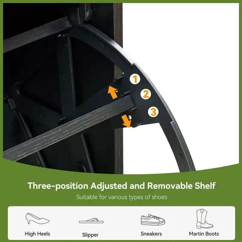 Meuble à chaussures de rangement avec 2 tiroirs à abattant et 1 tiroir, organiseur à chaussures en rotin autoportant avec étagères réglables à 3 niveaux pour pantoufles, baskets, talons