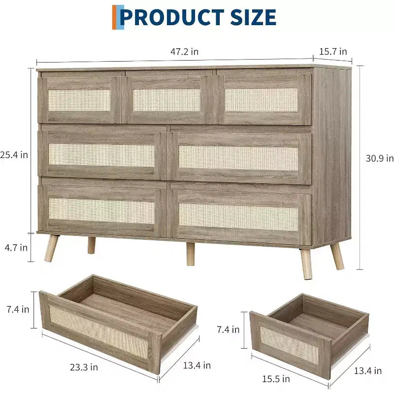 Commode à 7 tiroirs en rotin pour chambre à coucher, commodes et chiffonniers en bois, organisateur de rangement de ferme moderne pour placard, salon