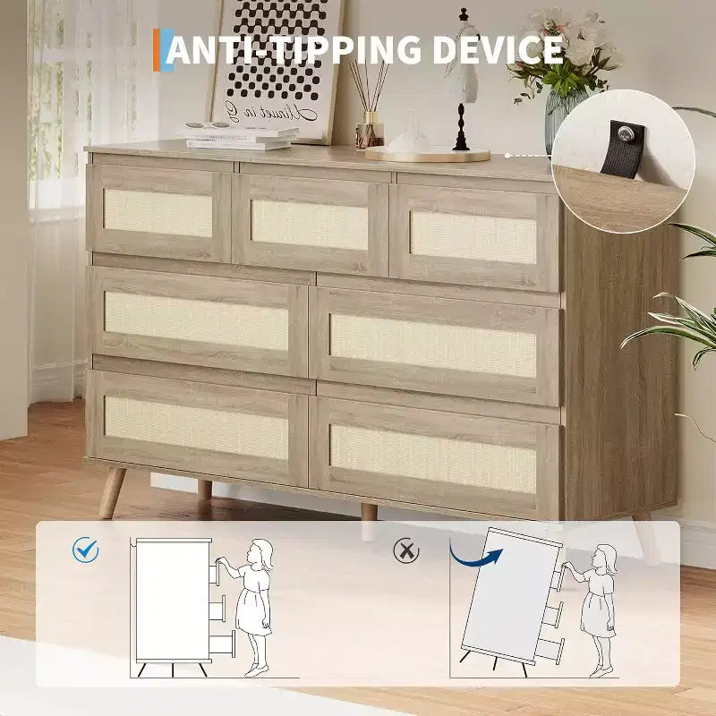 Commode à 7 tiroirs en rotin pour chambre à coucher, commodes et chiffonniers en bois, organisateur de rangement de ferme moderne pour placard, salon