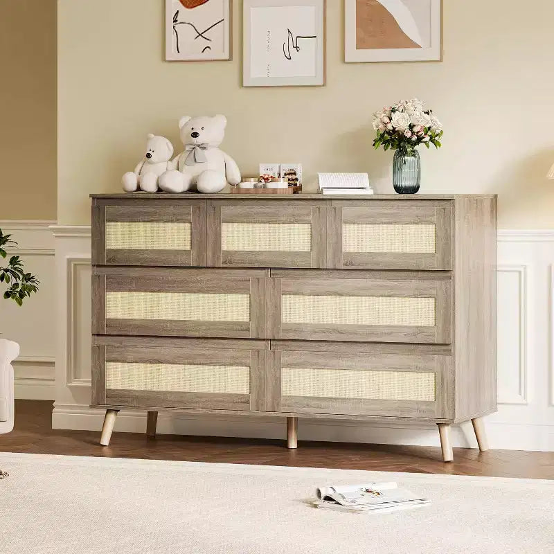 Commode à 7 tiroirs en rotin pour chambre à coucher, commodes et chiffonniers en bois, organisateur de rangement de ferme moderne pour placard, salon