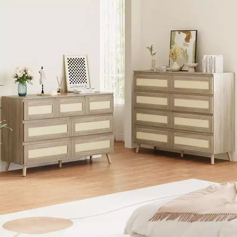 Commode à 7 tiroirs en rotin pour chambre à coucher, commodes et chiffonniers en bois, organisateur de rangement de ferme moderne pour placard, salon