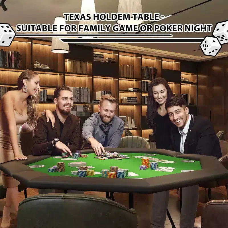 Table de poker octogonale avec 8 porte-gobelets, table de loisirs de casino pour 8 joueurs, table de jeu de blackjack avec rail rembourré résistant à l'eau