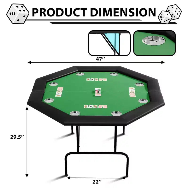 Table de poker octogonale avec 8 porte-gobelets, table de loisirs de casino pour 8 joueurs, table de jeu de blackjack avec rail rembourré résistant à l'eau