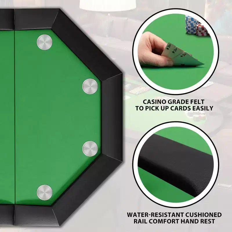 Table de poker octogonale avec 8 porte-gobelets, table de loisirs de casino pour 8 joueurs, table de jeu de blackjack avec rail rembourré résistant à l'eau