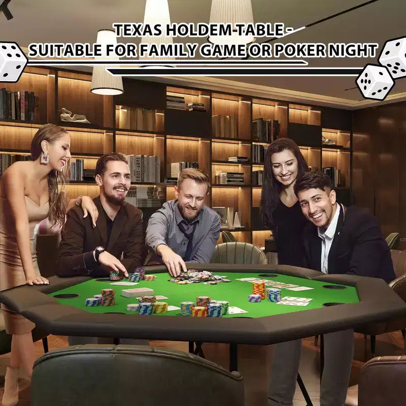 Table de poker octogonale avec 8 porte-gobelets, table de loisirs de casino pour 8 joueurs, table de jeu de blackjack avec rail rembourré résistant à l'eau