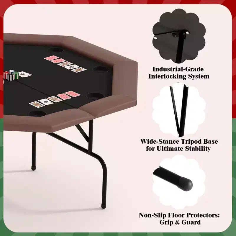 Table de poker octogonale avec 8 porte-gobelets, table de loisirs de casino pour 8 joueurs, table de jeu de blackjack avec rail rembourré résistant à l'eau