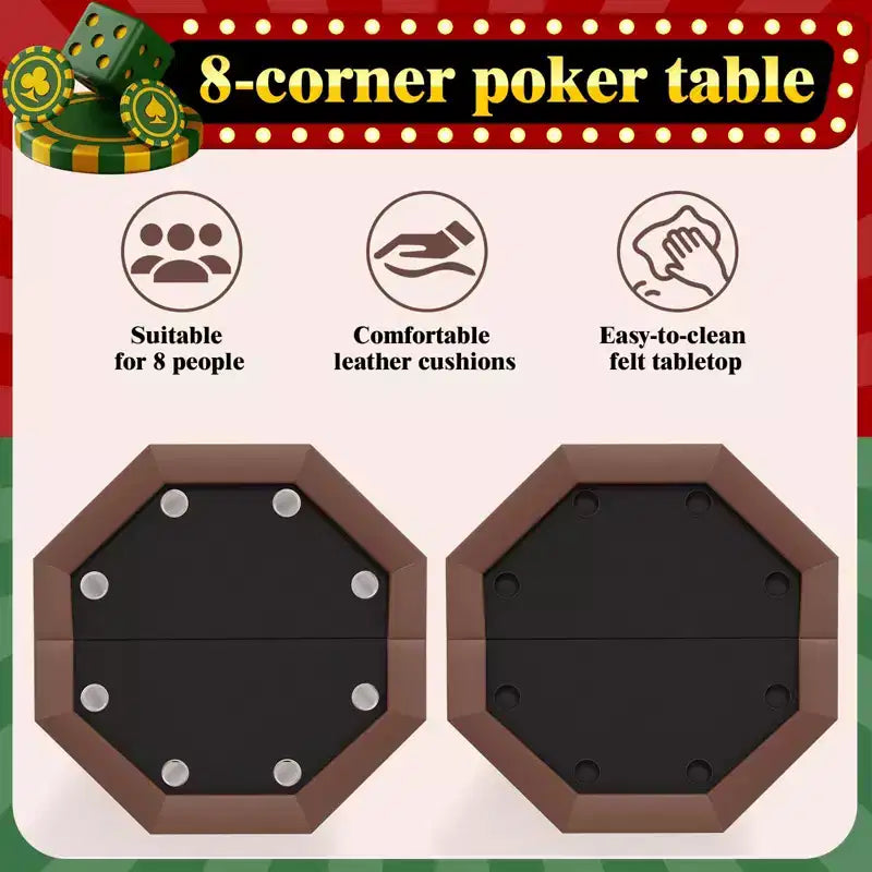 Table de poker octogonale avec 8 porte-gobelets, table de loisirs de casino pour 8 joueurs, table de jeu de blackjack avec rail rembourré résistant à l'eau