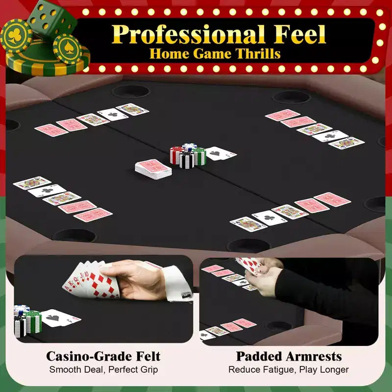 Table de poker octogonale avec 8 porte-gobelets, table de loisirs de casino pour 8 joueurs, table de jeu de blackjack avec rail rembourré résistant à l'eau