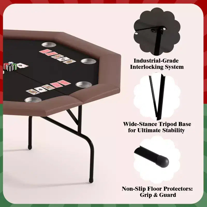 Table de poker octogonale avec 8 porte-gobelets, table de loisirs de casino pour 8 joueurs, table de jeu de blackjack avec rail rembourré résistant à l'eau