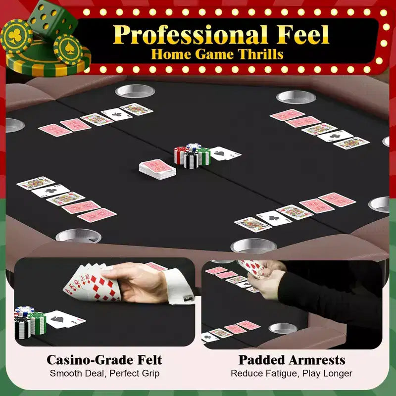 Table de poker octogonale avec 8 porte-gobelets, table de loisirs de casino pour 8 joueurs, table de jeu de blackjack avec rail rembourré résistant à l'eau