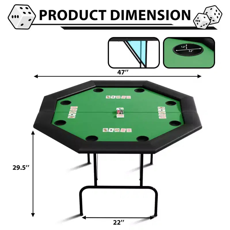 Table de poker octogonale avec 8 porte-gobelets, table de loisirs de casino pour 8 joueurs, table de jeu de blackjack avec rail rembourré résistant à l'eau