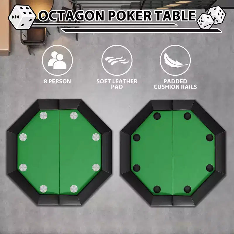 Table de poker octogonale avec 8 porte-gobelets, table de loisirs de casino pour 8 joueurs, table de jeu de blackjack avec rail rembourré résistant à l'eau