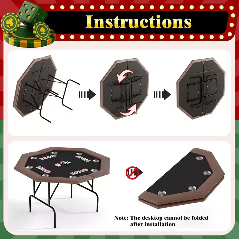 Table de poker octogonale avec 8 porte-gobelets, table de loisirs de casino pour 8 joueurs, table de jeu de blackjack avec rail rembourré résistant à l'eau