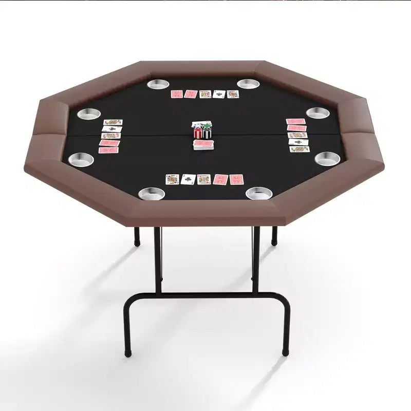 Table de poker octogonale avec 8 porte-gobelets, table de loisirs de casino pour 8 joueurs, table de jeu de blackjack avec rail rembourré résistant à l'eau