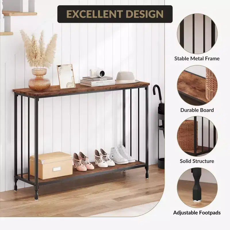 Table console de 33,5 pouces, tables d'appoint étroites, table de couloir industrielle, table derrière le canapé, pour salon, chambre à coucher