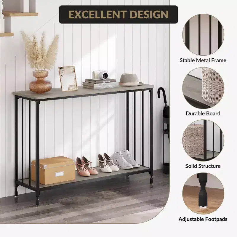 Table console de 33,5 pouces, tables d'appoint étroites, table de couloir industrielle, table derrière le canapé, pour salon, chambre à coucher