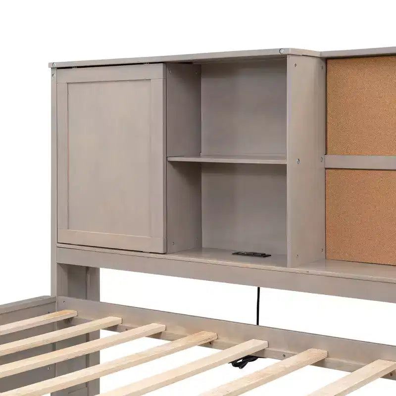 Lit de repos en métal une place avec tête de lit bibliothèque, lit de repos avec lit gigogne et ports USB, lit de repos capitaine une place avec étagères de rangement
