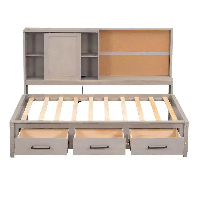 Lit de repos en métal une place avec tête de lit bibliothèque, lit de repos avec lit gigogne et ports USB, lit de repos capitaine une place avec étagères de rangement