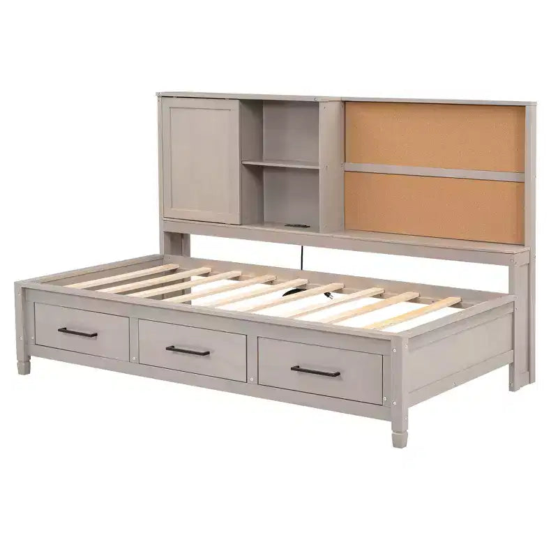 Lit de repos en métal une place avec tête de lit bibliothèque, lit de repos avec lit gigogne et ports USB, lit de repos capitaine une place avec étagères de rangement