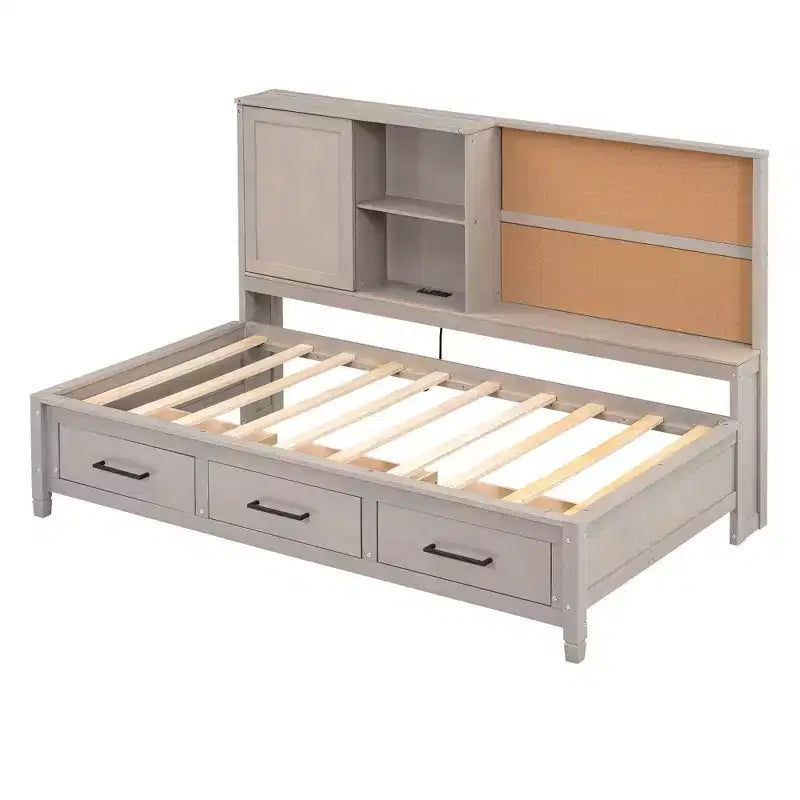 Lit de repos en métal une place avec tête de lit bibliothèque, lit de repos avec lit gigogne et ports USB, lit de repos capitaine une place avec étagères de rangement