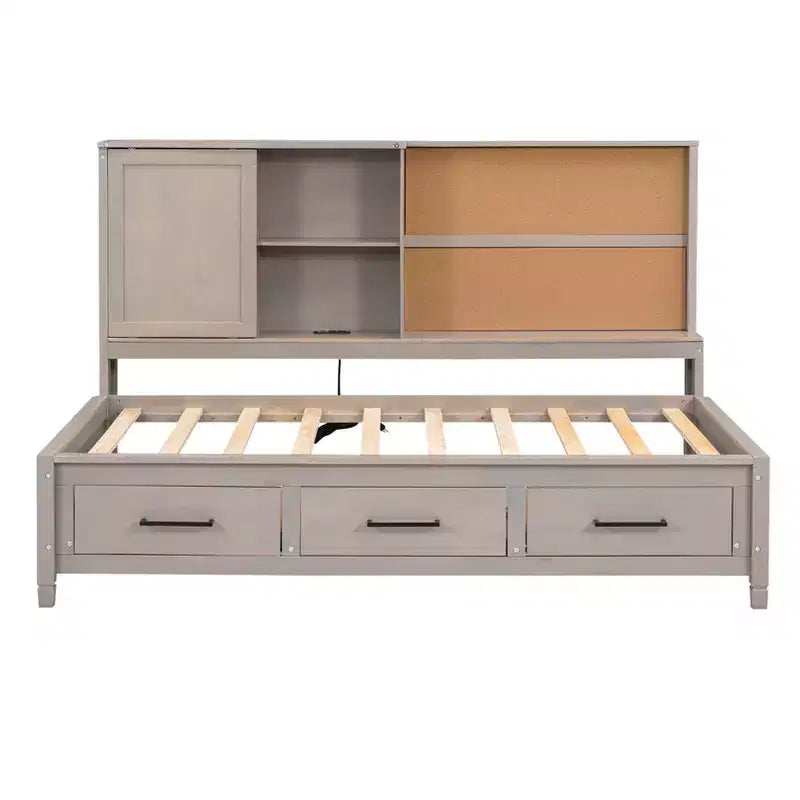 Lit de repos en métal une place avec tête de lit bibliothèque, lit de repos avec lit gigogne et ports USB, lit de repos capitaine une place avec étagères de rangement