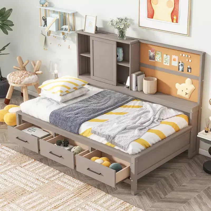 Lit de repos en métal une place avec tête de lit bibliothèque, lit de repos avec lit gigogne et ports USB, lit de repos capitaine une place avec étagères de rangement