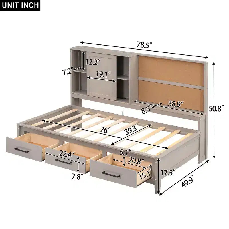 Lit de repos en métal une place avec tête de lit bibliothèque, lit de repos avec lit gigogne et ports USB, lit de repos capitaine une place avec étagères de rangement
