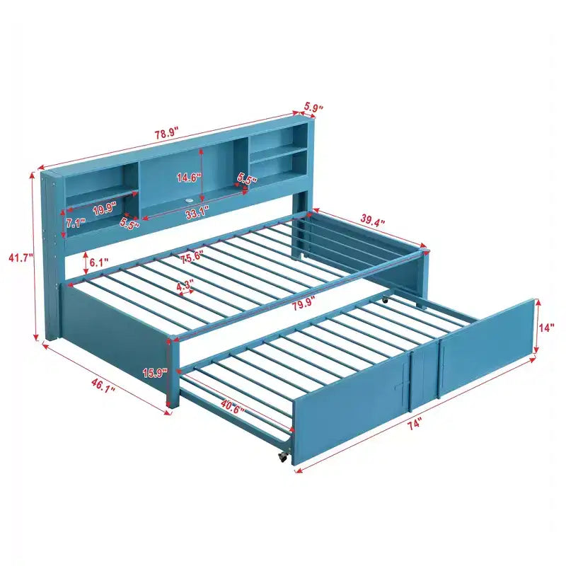 Lit de repos en métal une place avec tête de lit bibliothèque, lit de repos avec lit gigogne et ports USB, lit de repos capitaine une place avec étagères de rangement