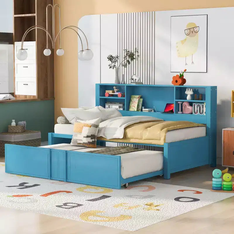 Lit de repos en métal une place avec tête de lit bibliothèque, lit de repos avec lit gigogne et ports USB, lit de repos capitaine une place avec étagères de rangement