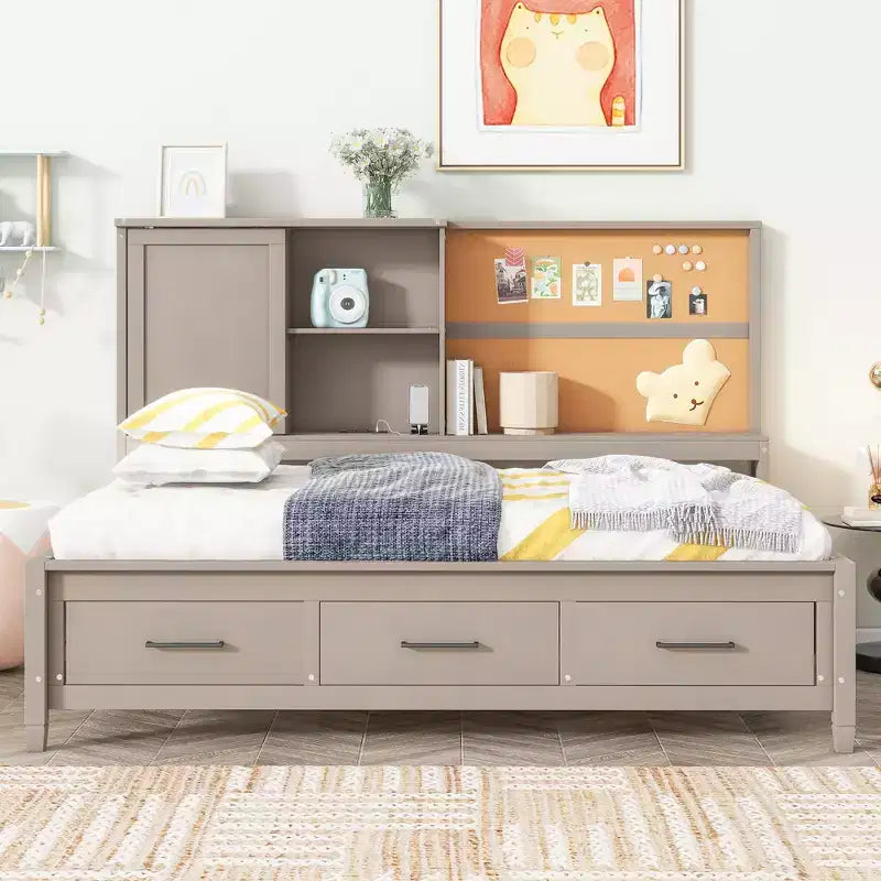 Lit de repos en métal une place avec tête de lit bibliothèque, lit de repos avec lit gigogne et ports USB, lit de repos capitaine une place avec étagères de rangement