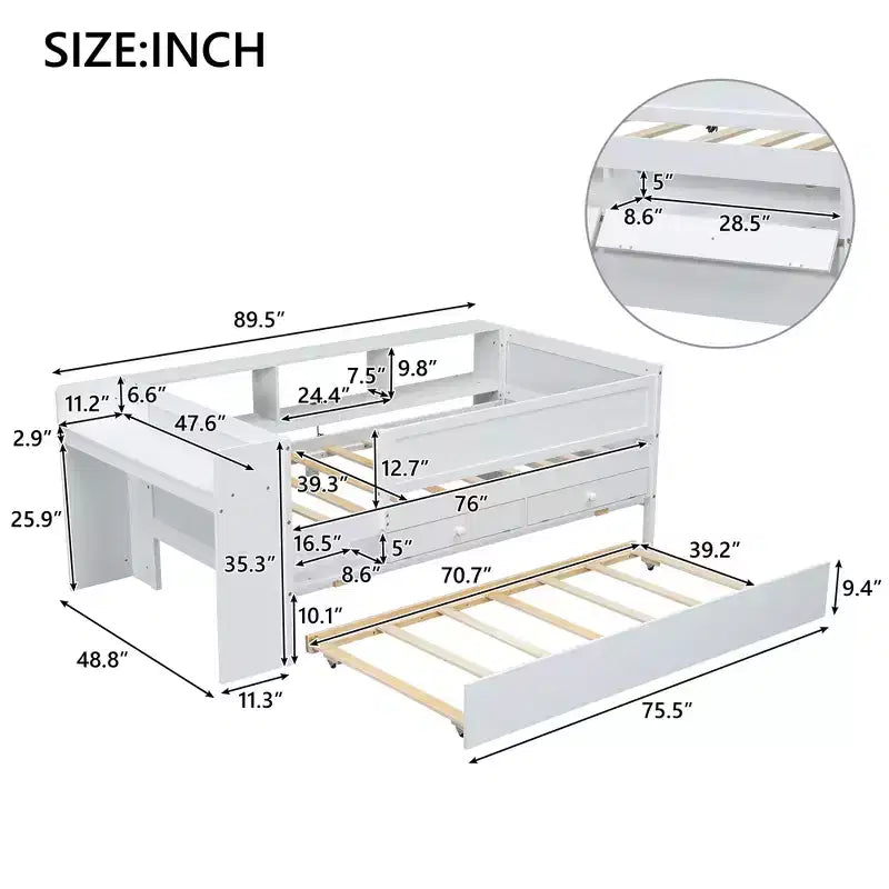 Lit de repos en métal une place avec tête de lit bibliothèque, lit de repos avec lit gigogne et ports USB, lit de repos capitaine une place avec étagères de rangement