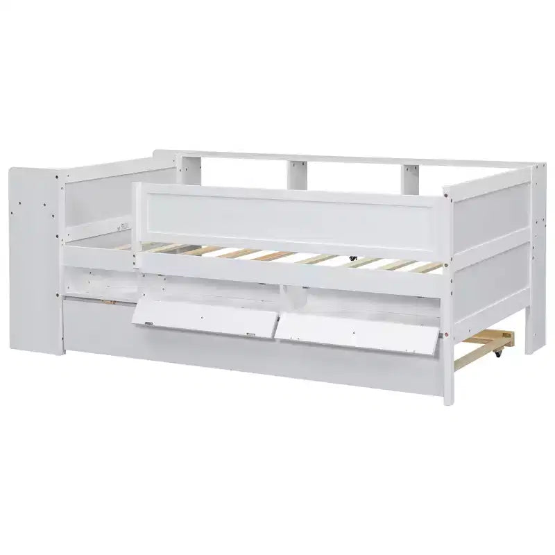 Lit de repos en métal une place avec tête de lit bibliothèque, lit de repos avec lit gigogne et ports USB, lit de repos capitaine une place avec étagères de rangement