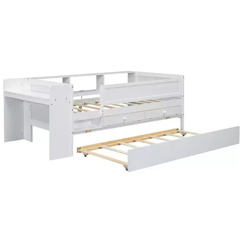 Lit de repos en métal une place avec tête de lit bibliothèque, lit de repos avec lit gigogne et ports USB, lit de repos capitaine une place avec étagères de rangement