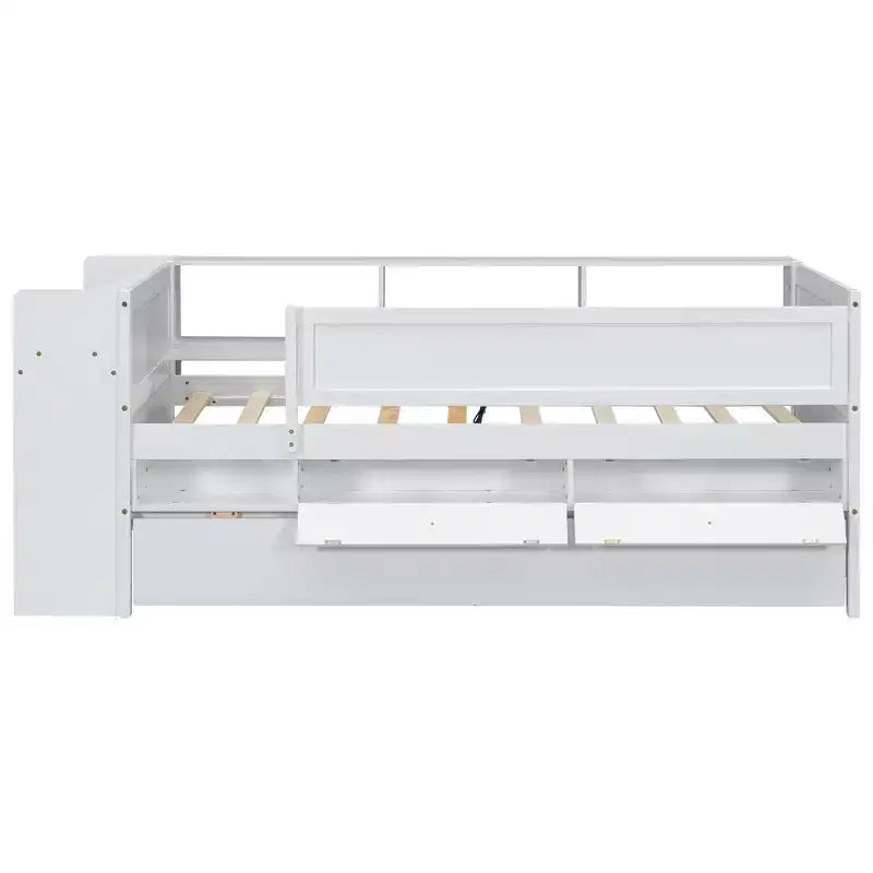 Lit de repos en métal une place avec tête de lit bibliothèque, lit de repos avec lit gigogne et ports USB, lit de repos capitaine une place avec étagères de rangement