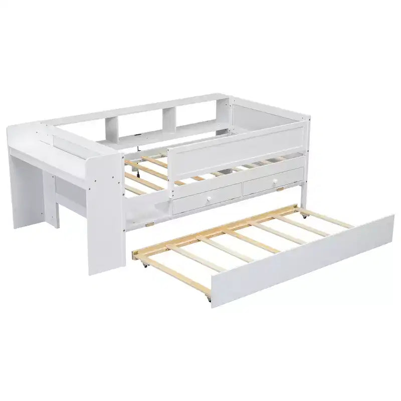 Lit de repos en métal une place avec tête de lit bibliothèque, lit de repos avec lit gigogne et ports USB, lit de repos capitaine une place avec étagères de rangement