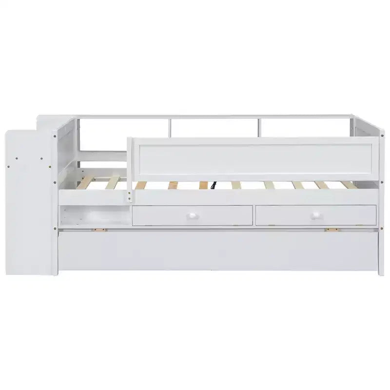 Lit de repos en métal une place avec tête de lit bibliothèque, lit de repos avec lit gigogne et ports USB, lit de repos capitaine une place avec étagères de rangement