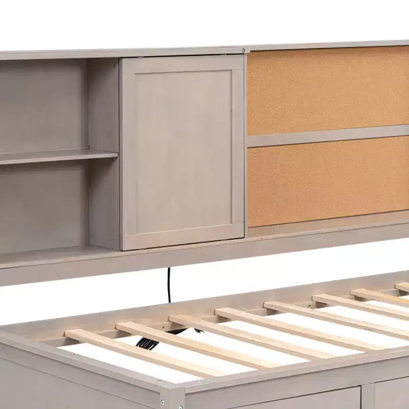 Lit de repos en métal une place avec tête de lit bibliothèque, lit de repos avec lit gigogne et ports USB, lit de repos capitaine une place avec étagères de rangement