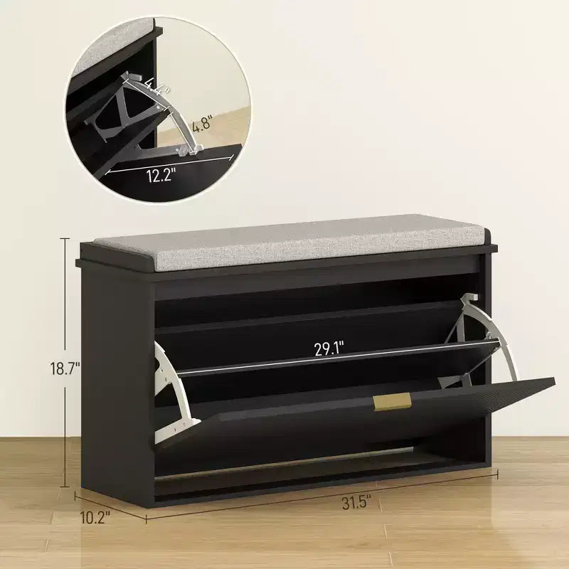 Banc de rangement pour chaussures avec coussin rembourré et tiroir basculant, banc d'entrée, meuble à chaussures, 80 x 26 x 47,5 cm