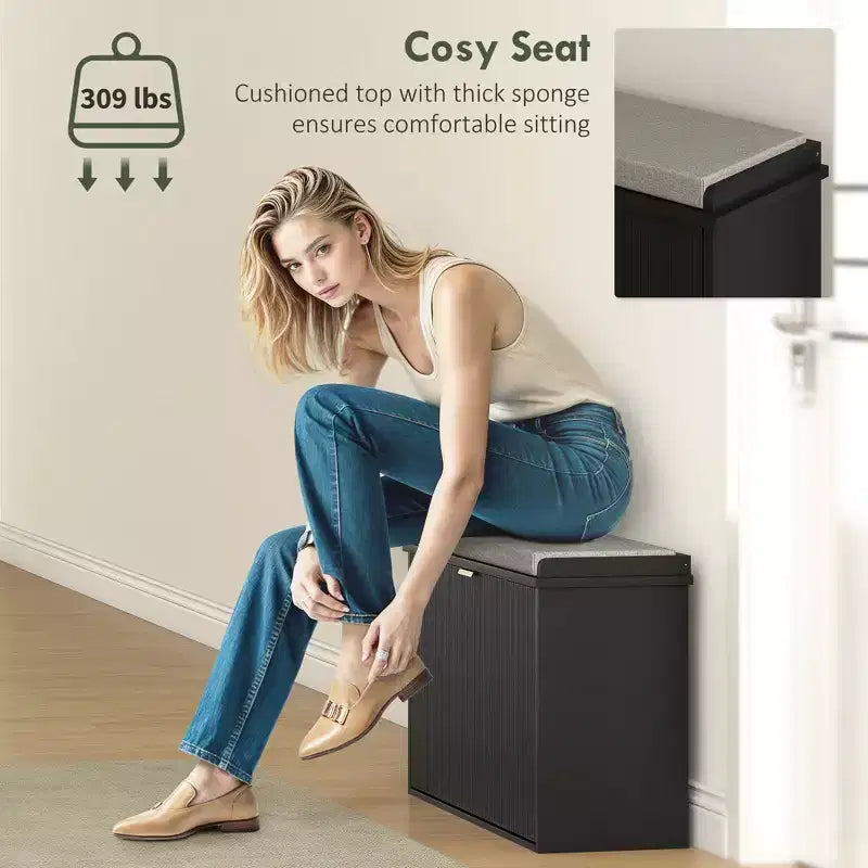 Banc de rangement pour chaussures avec coussin rembourré et tiroir basculant, banc d'entrée, meuble à chaussures, 80 x 26 x 47,5 cm