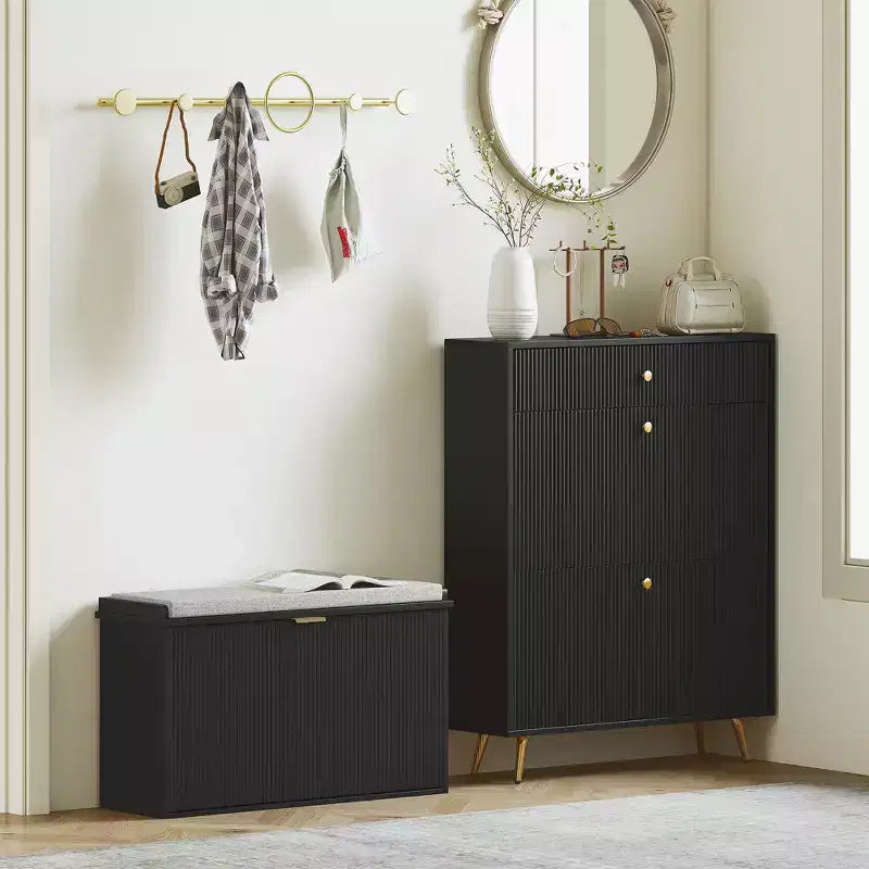 Banc de rangement pour chaussures avec coussin rembourré et tiroir basculant, banc d'entrée, meuble à chaussures, 80 x 26 x 47,5 cm