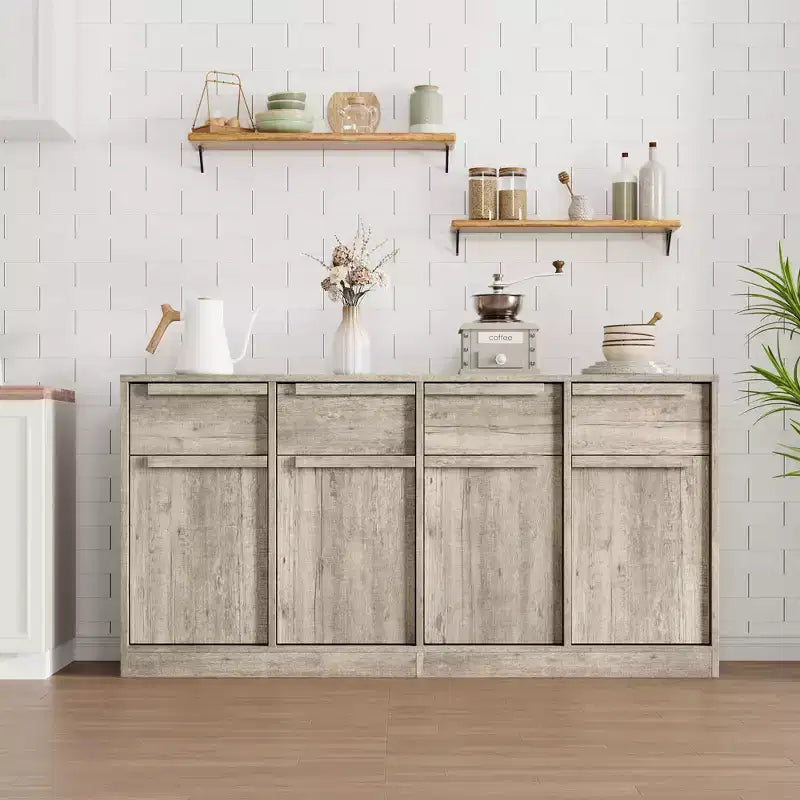 Grand meuble de café de 158,5 cm avec rangement, buffet de cuisine avec 4 tiroirs et 4 portes, table de buffet moderne pour la cuisine