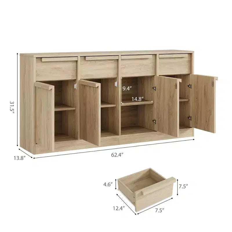 Grand meuble de café de 158,5 cm avec rangement, buffet de cuisine avec 4 tiroirs et 4 portes, table de buffet moderne pour la cuisine