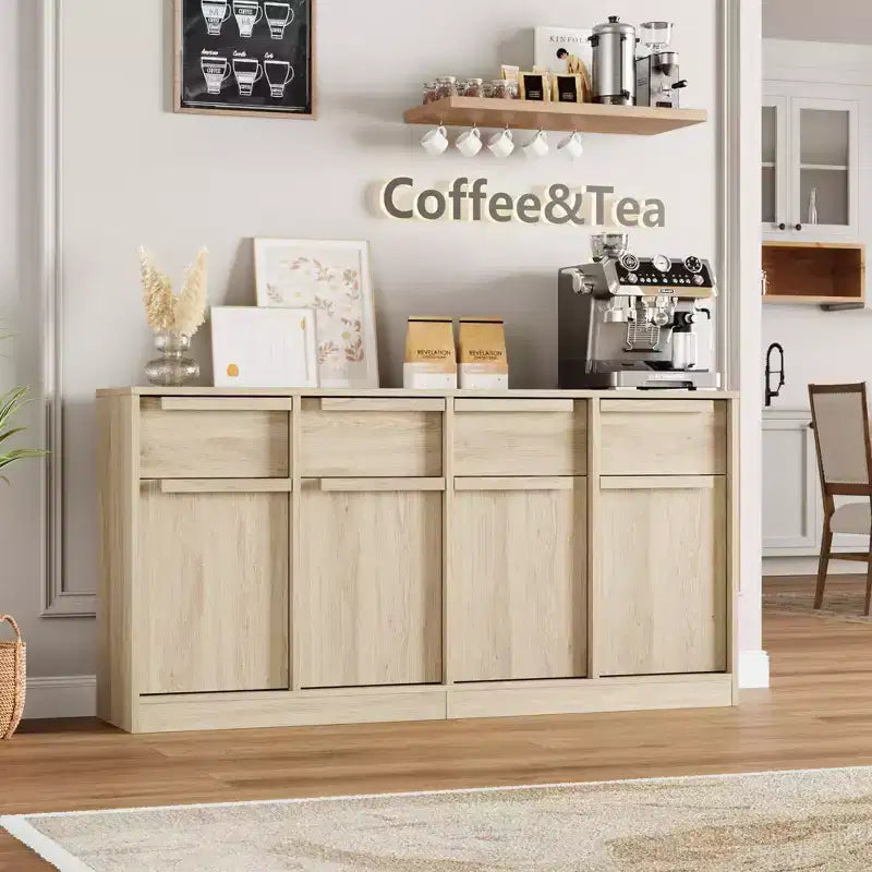 Grand meuble de café de 158,5 cm avec rangement, buffet de cuisine avec 4 tiroirs et 4 portes, table de buffet moderne pour la cuisine