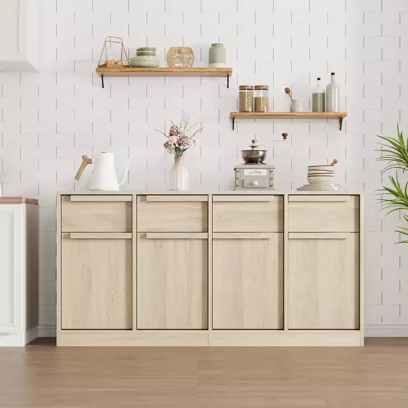 Grand meuble de café de 158,5 cm avec rangement, buffet de cuisine avec 4 tiroirs et 4 portes, table de buffet moderne pour la cuisine