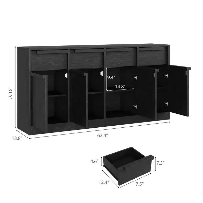 Grand meuble de café de 158,5 cm avec rangement, buffet de cuisine avec 4 tiroirs et 4 portes, table de buffet moderne pour la cuisine