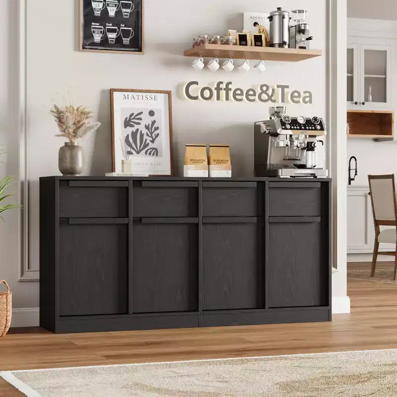 Grand meuble de café de 158,5 cm avec rangement, buffet de cuisine avec 4 tiroirs et 4 portes, table de buffet moderne pour la cuisine