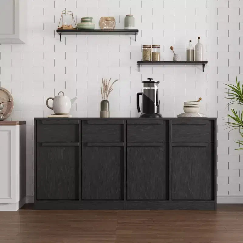 Grand meuble de café de 158,5 cm avec rangement, buffet de cuisine avec 4 tiroirs et 4 portes, table de buffet moderne pour la cuisine